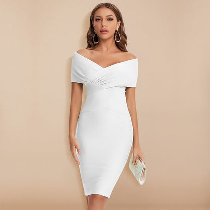 Kaiana | Getailleerde Elegante Off-Shoulder Midi Jurk met Stretchstof
