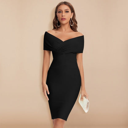 Kaiana | Getailleerde Elegante Off-Shoulder Midi Jurk met Stretchstof