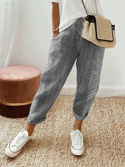 Luiza | Gestreepte Katoenen Dames Broek