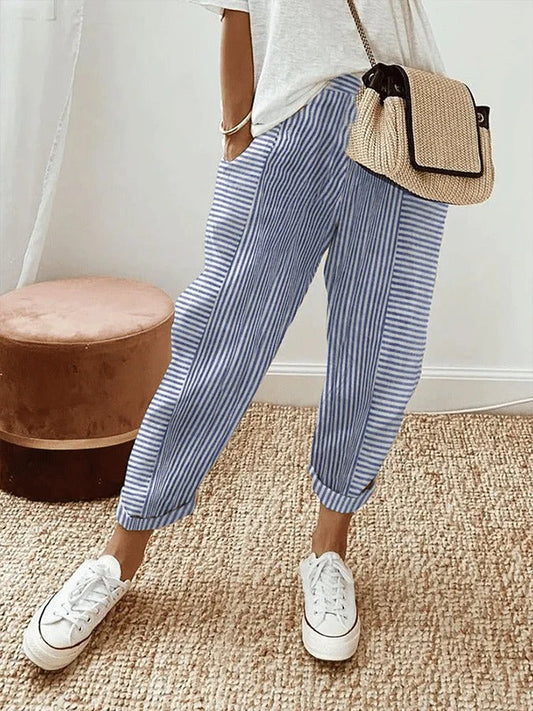 Luiza | Gestreepte Katoenen Dames Broek