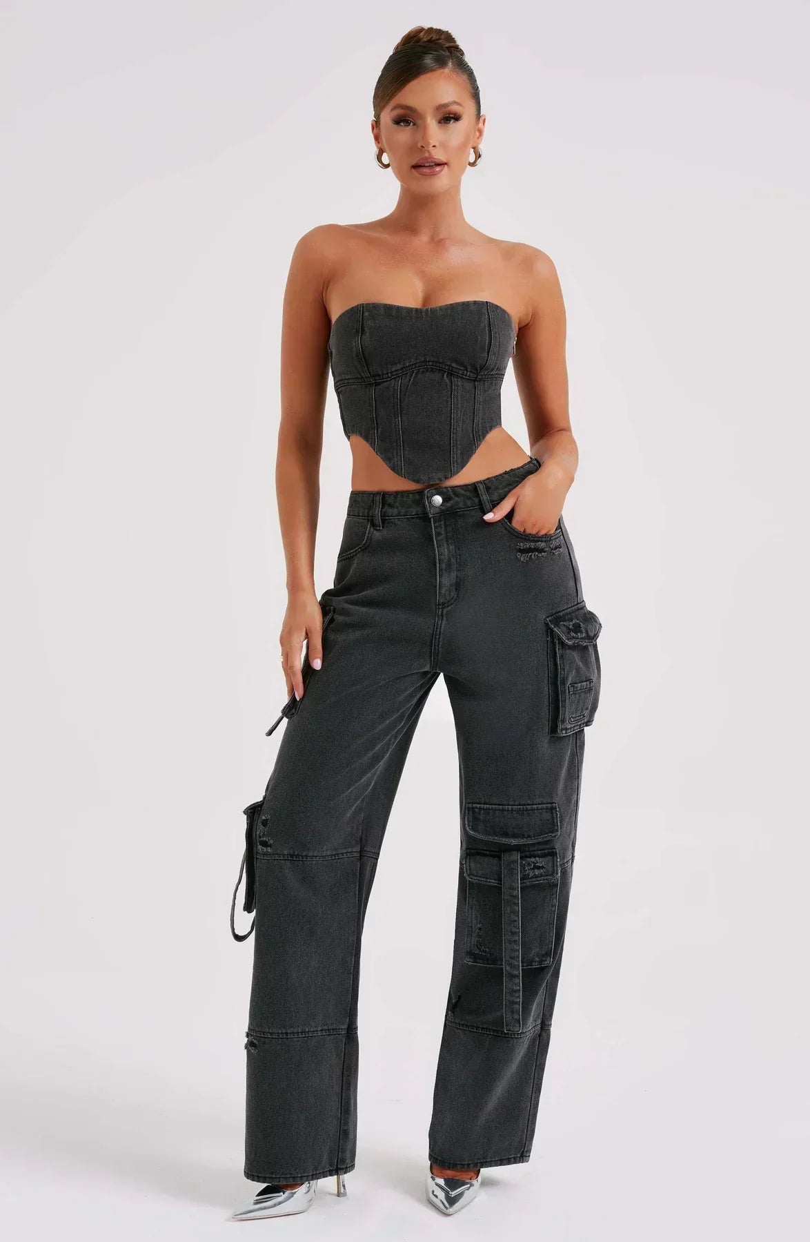 Feja | Tweedelige Denim Set - Korset en Cargo Jeans