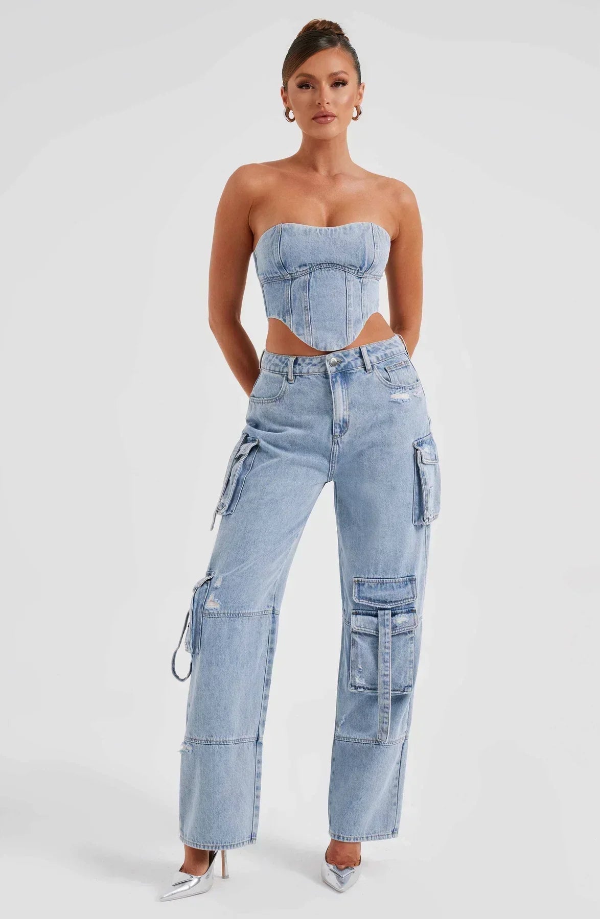 Feja | Tweedelige Denim Set - Korset en Cargo Jeans