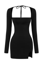 Belle | Elegante Zwarte Mini-jurk met Vierkante Halslijn