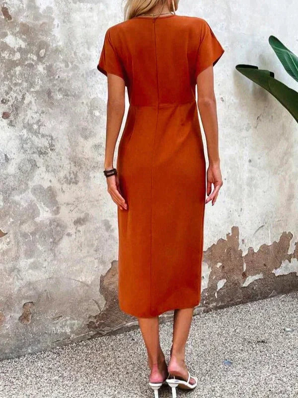 Elegante Satijnen Zomerjurk V-Hals Dames Midi