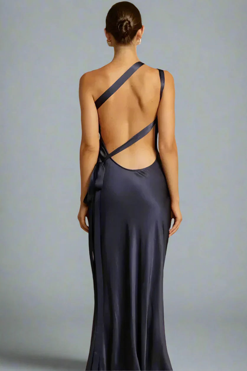 Sydney | One-Shoulder Satijnen Look Avondjurk met Open Rug