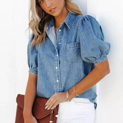 Denim Overhemd met Korte Mouwen