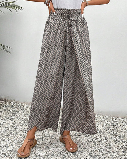 Cissie | Wijde Elastische Broek met Print