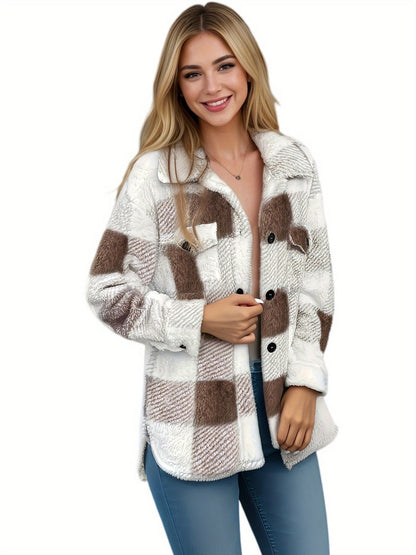 Ciska | Fleece Tussenjas met Blokpatroon Dames – Warm & Comfortabel