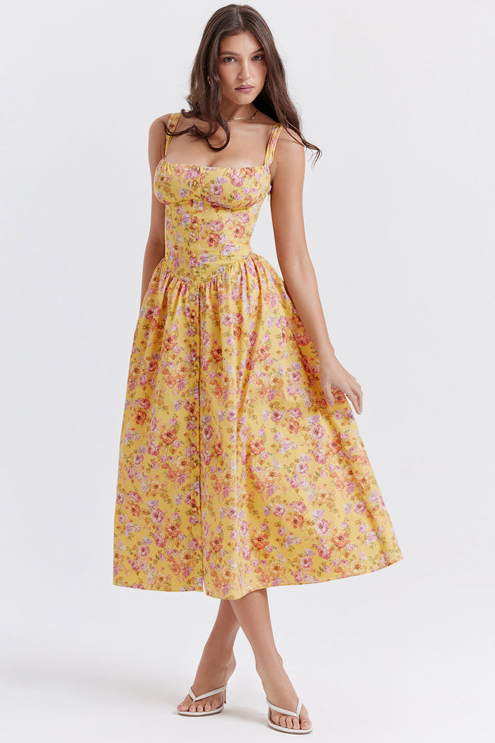 Jo | Zomerse Bloemen Midi Zonnejurk