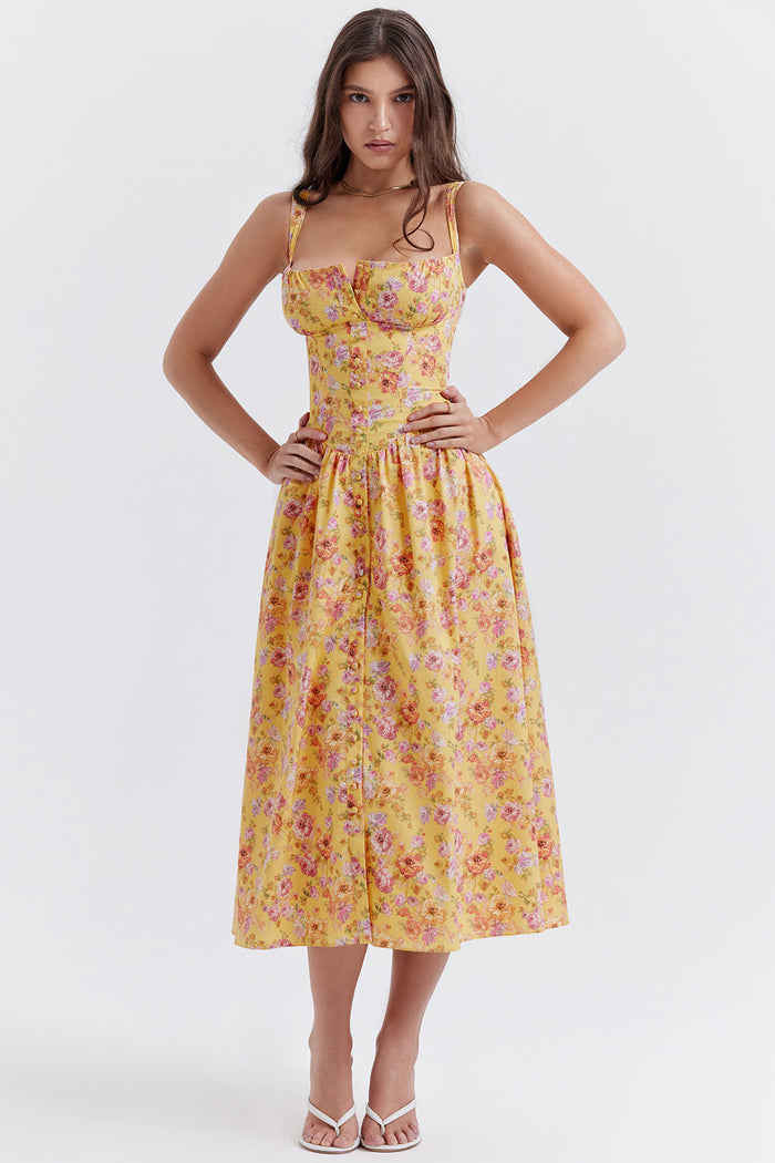 Jo | Zomerse Bloemen Midi Zonnejurk