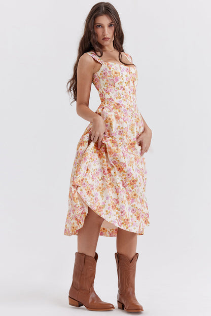 Jo | Zomerse Bloemen Midi Zonnejurk