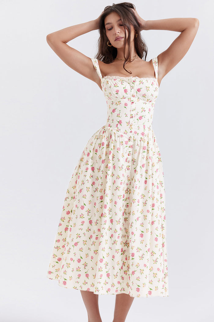 Jo | Zomerse Bloemen Midi Zonnejurk