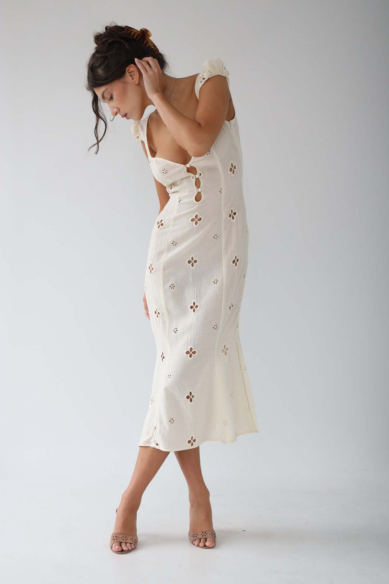 Geborduurde Midi-jurk met Uitlopende Zoom - Vintage Fishtail Jurk