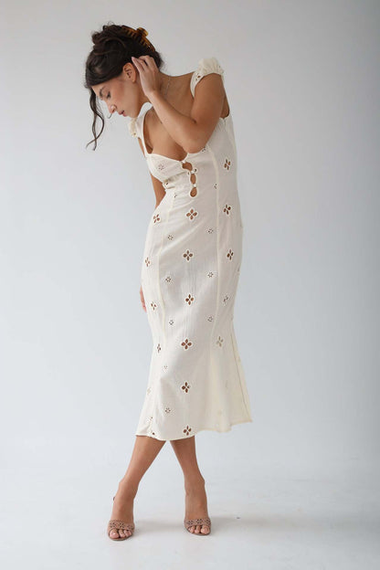 Geborduurde Midi-jurk met Uitlopende Zoom - Vintage Fishtail Jurk