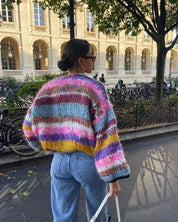 Emily | Open Trui Met Strepen En Pofmouwen