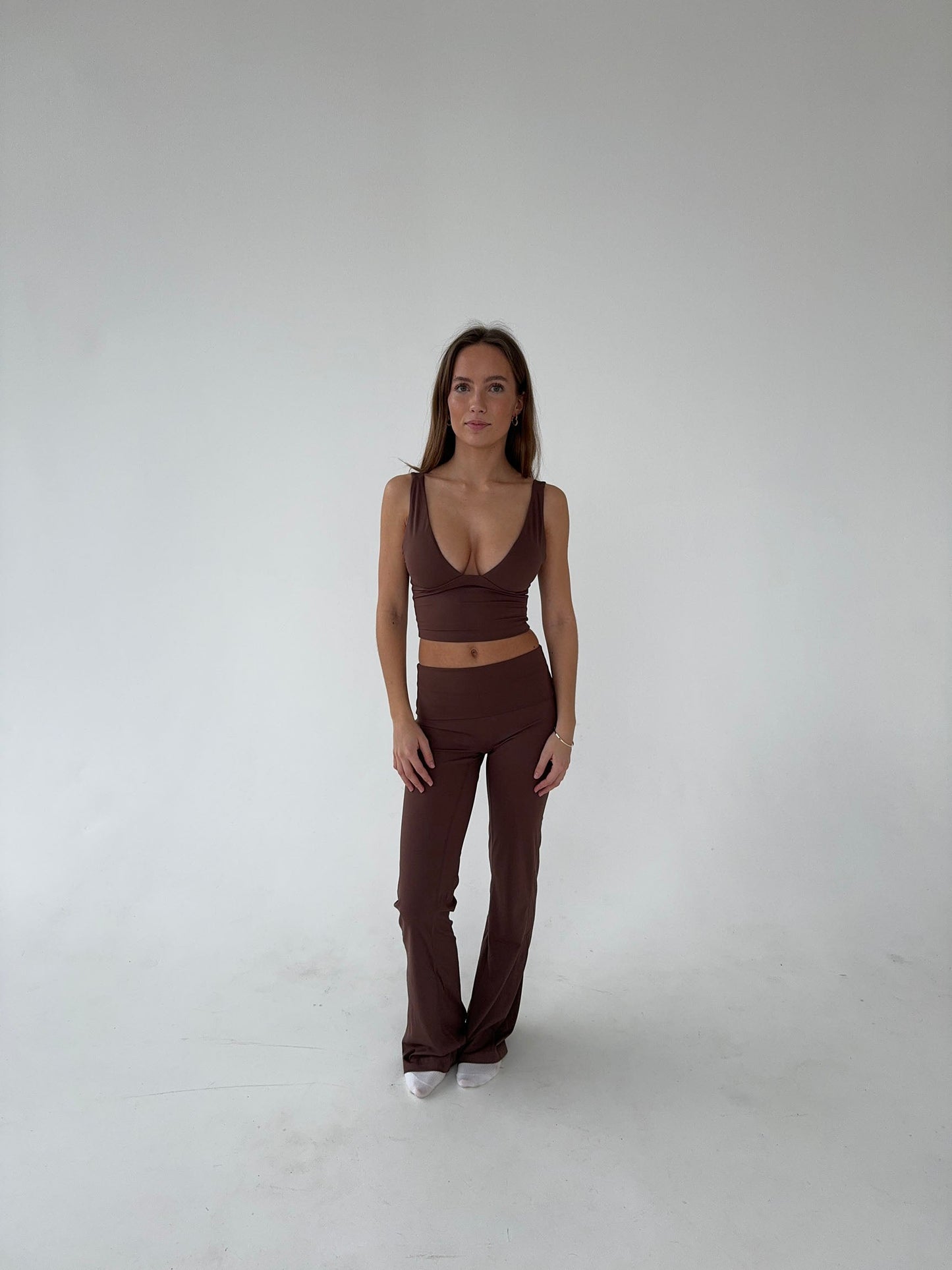 Dounia | Bruine High Waiste Flared Legging – Stretch & Comfort