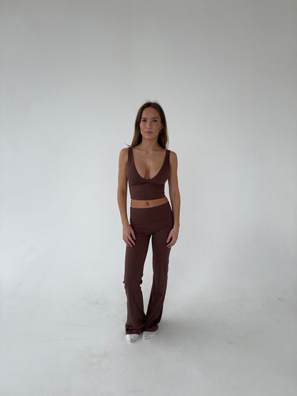 Dounia | Bruine High Waiste Flared Legging – Stretch & Comfort