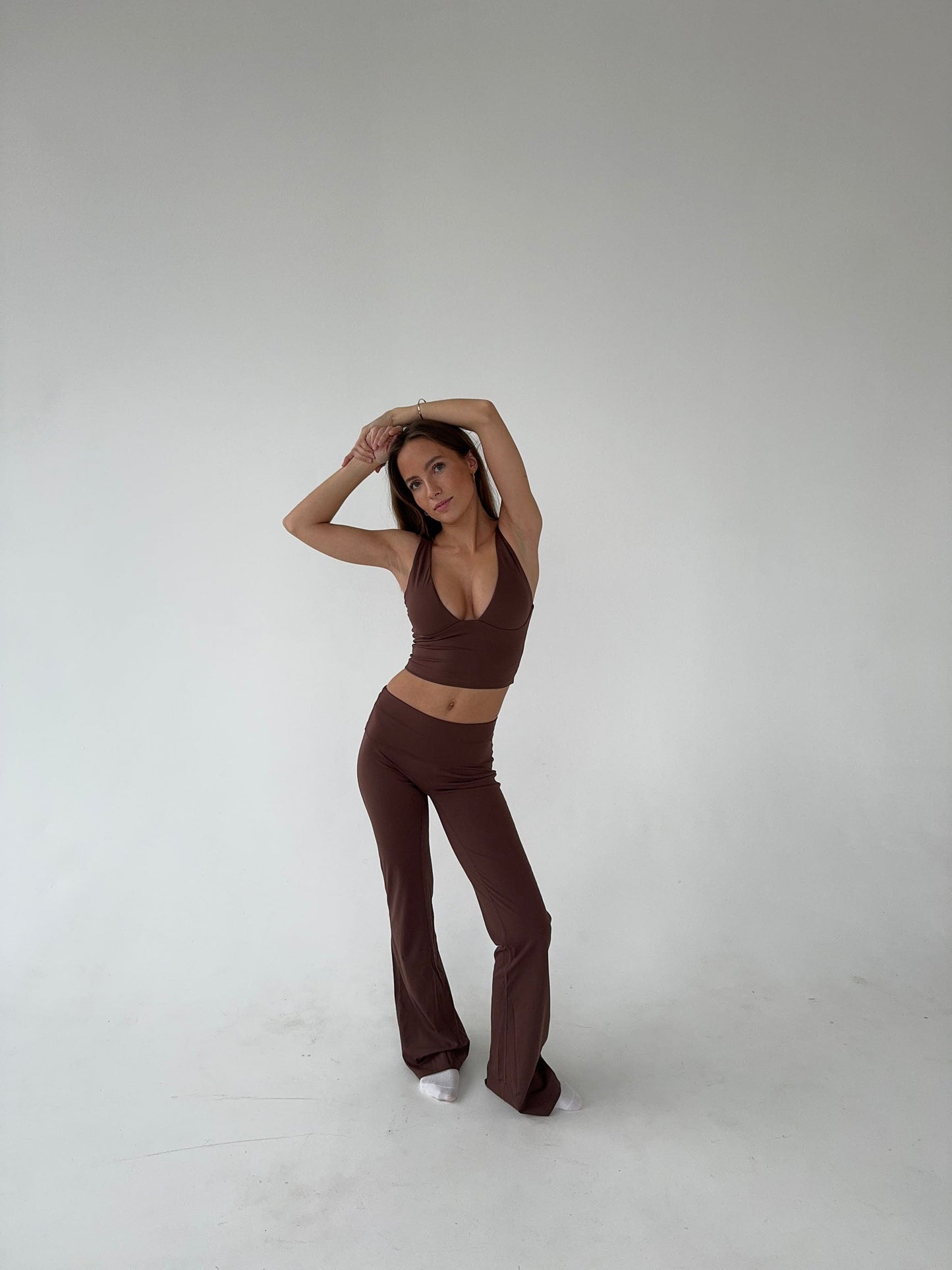 Dounia | Bruine High Waiste Flared Legging – Stretch & Comfort