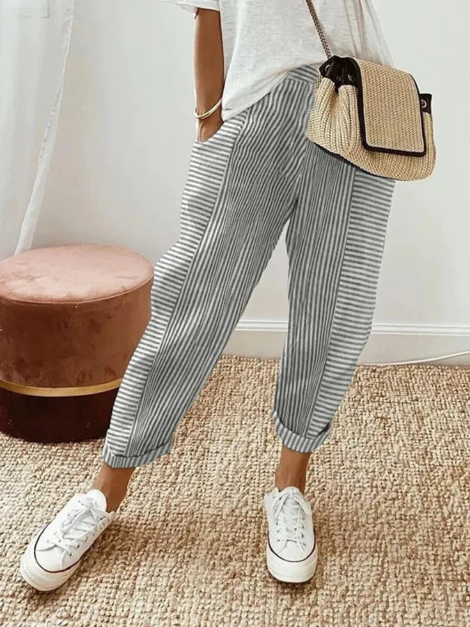 Luiza | Gestreepte Katoenen Dames Broek