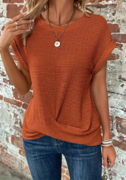 Mayan | Effen Top Met Vlindermouwen en Ronde Hals