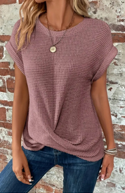 Mayan | Effen Top Met Vlindermouwen en Ronde Hals