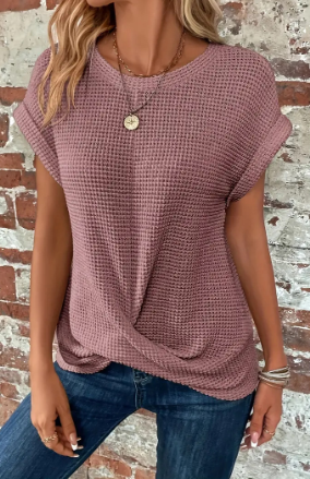 Mayan | Effen Top Met Vlindermouwen en Ronde Hals