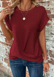 Mayan | Effen Top Met Vlindermouwen en Ronde Hals