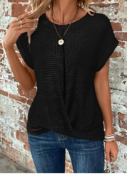 Mayan | Effen Top Met Vlindermouwen en Ronde Hals