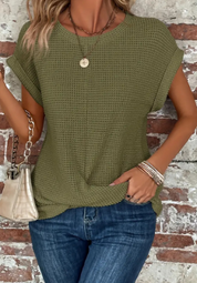 Mayan | Effen Top Met Vlindermouwen en Ronde Hals