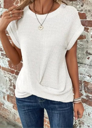 Mayan | Effen Top Met Vlindermouwen en Ronde Hals