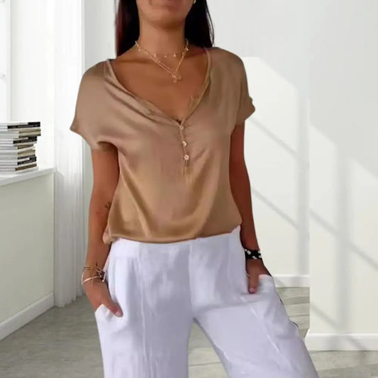 V Hals T Shirt met Korte Mouwen