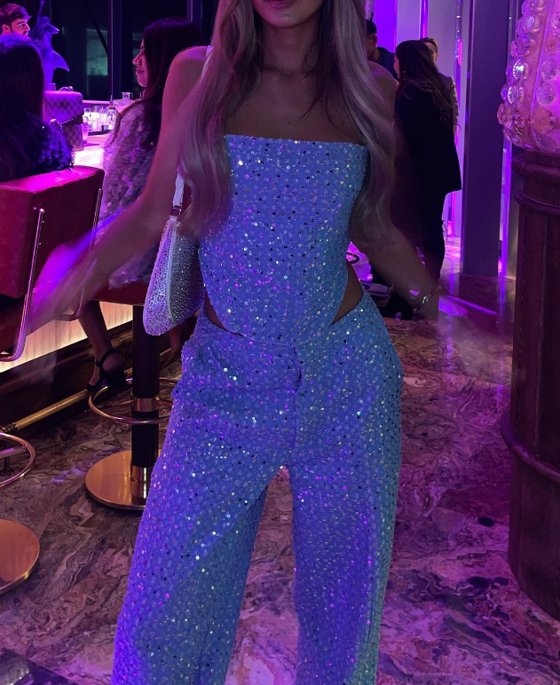 Bettina | Tweedelige Glitter Set – Strapless Top & Rechte Broek