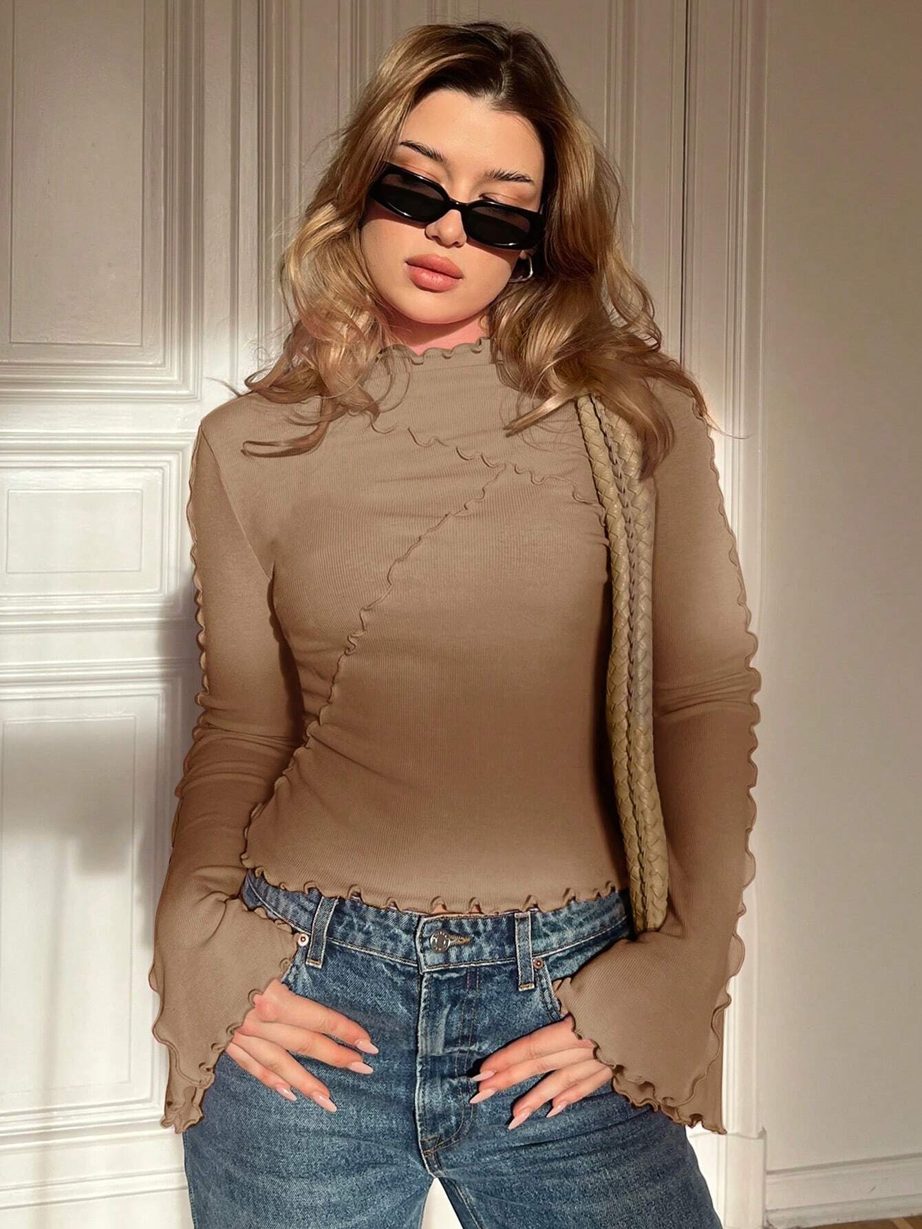 Medina | Asymmetrische Jersey Top met Ruches – Slim Fit