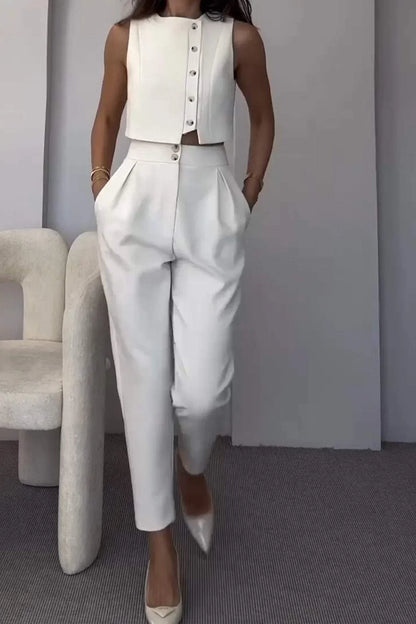 Neala | Tweedelige Co-Ord Dames Set – Klassieke Top en High-Waist Pantalon