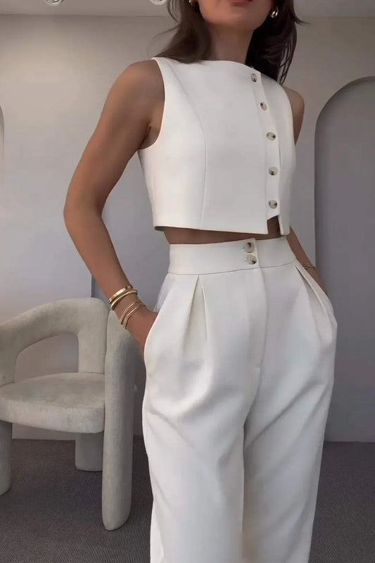 Neala | Tweedelige Co-Ord Dames Set – Klassieke Top en High-Waist Pantalon