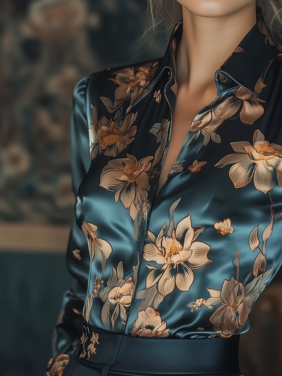Loréne | Satijnen Blouse met Bloemenprint