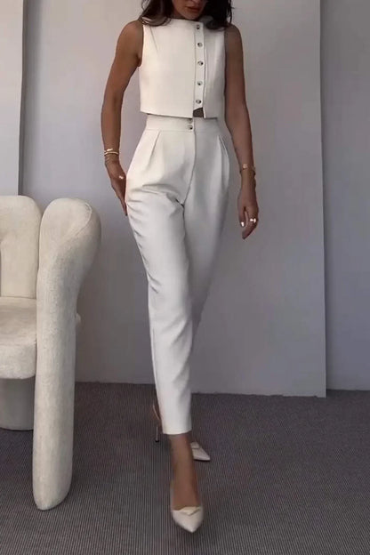 Neala | Tweedelige Co-Ord Dames Set – Klassieke Top en High-Waist Pantalon