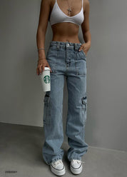 Felda | Cargo Jeans met Zakken – Low Rise - Straight Fit