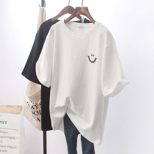 Smile | Oversized Katoen T-shirt met Smiley Print – Casual Streetwear Zomerstijl