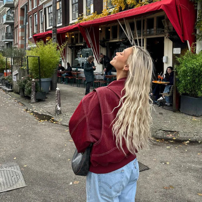 Noa | Oversized Rode Leren Jas