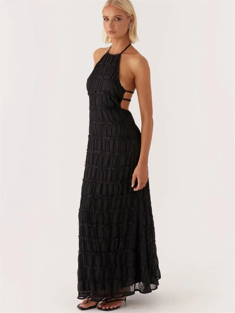 Elegante Halter Maxi-Jurk met Open Rug