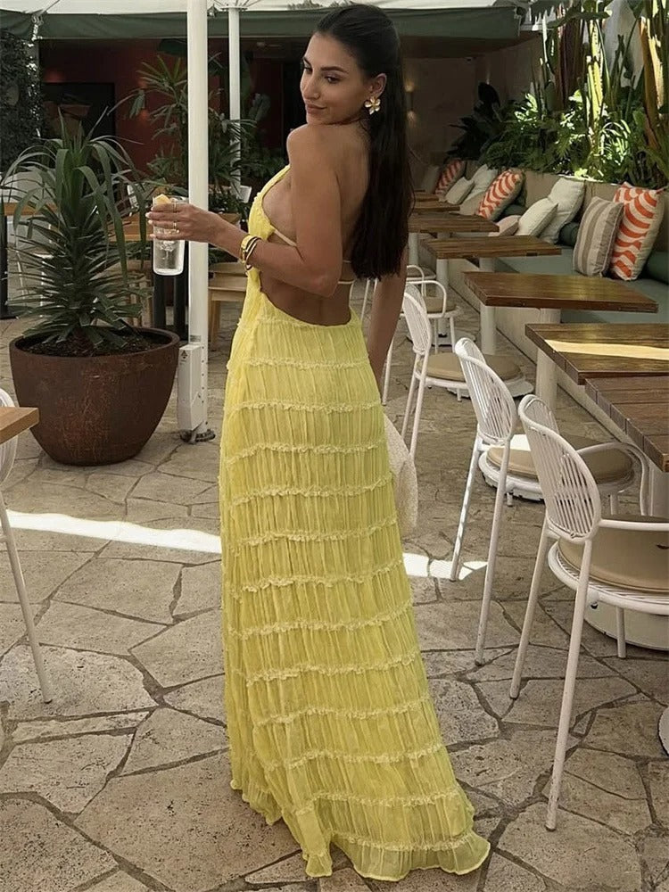 Elegante Halter Maxi-Jurk met Open Rug