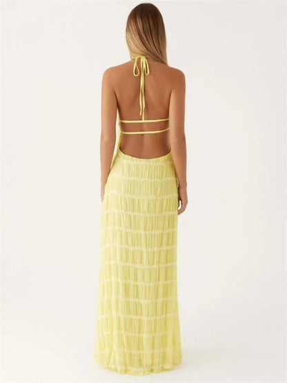 Elegante Halter Maxi-Jurk met Open Rug
