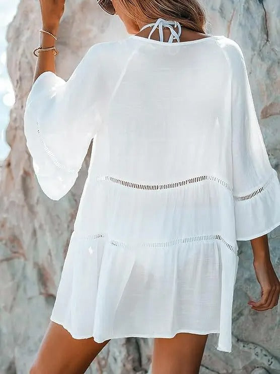 Eefje | Elegante Witte Strandjurk met Kanten Details