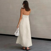 Hind | Maxi Strapless Linnen Jurk - Minimalistische Elegantie