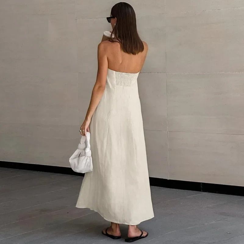 Hind | Maxi Strapless Linnen Jurk - Minimalistische Elegantie