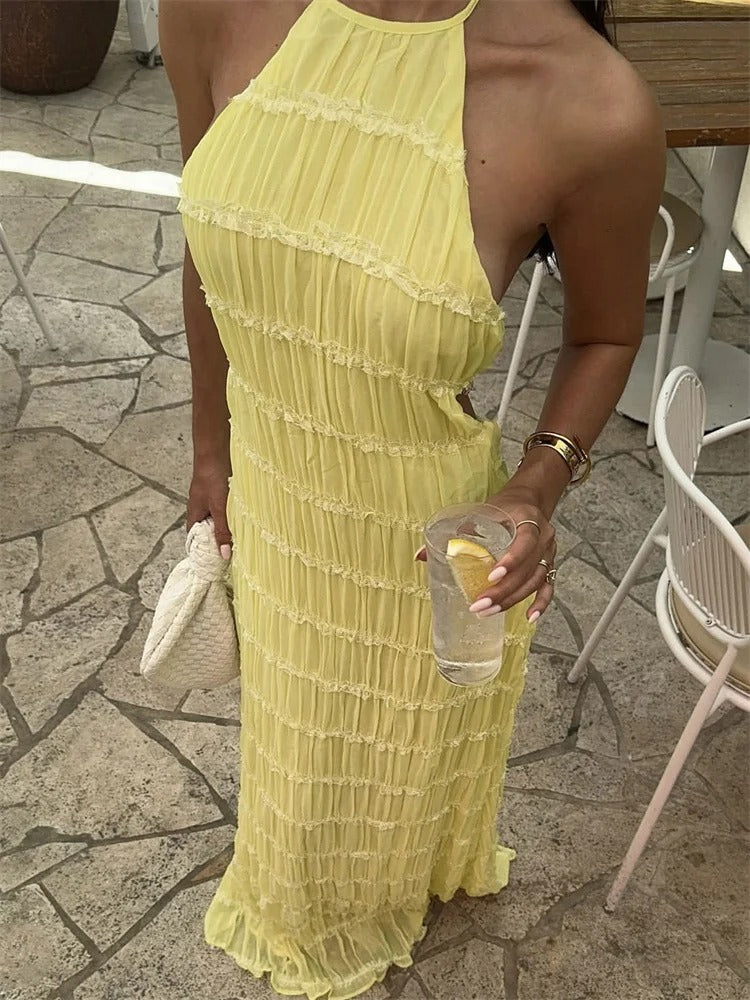 Elegante Halter Maxi-Jurk met Open Rug