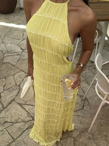 Elegante Halter Maxi-Jurk met Open Rug