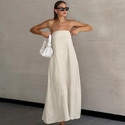Hind | Maxi Strapless Linnen Jurk - Minimalistische Elegantie