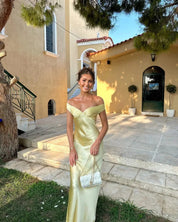 Rowena | Off Shoulder Gele Maxi Jurk – Elegant & Luchtig